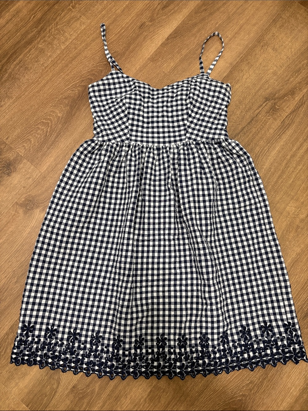 Draper James Size 0 Navy/White Gingham Dress with Eyelet Bottom